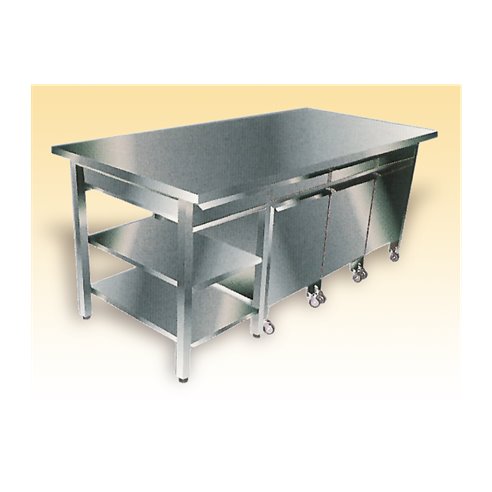 DECOPAN- Mesa Inox 2 Estantes 4 Cajones 4 Depositos 240X100 121MS02