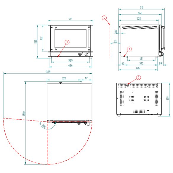 Horno panadería eléctrico apertura lateral RX-424 PLUS H FM - 4 Bandejas de 480 x 340 mm