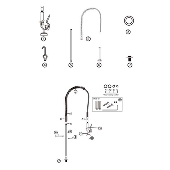 Grifo de ducha industrial Edenox GDS S1 agua directo