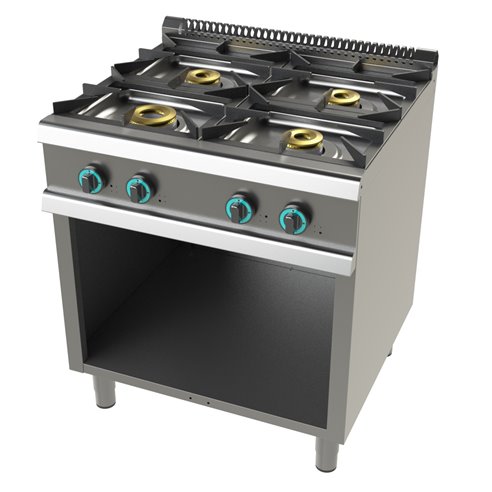 Cocina a gas Industrialcon mueble de 4 fuegos 8+4,5+6+6 Kw SerIe 700 JUNEX con medidas 800x730x900h mm FO7N400-Z070FO7N400