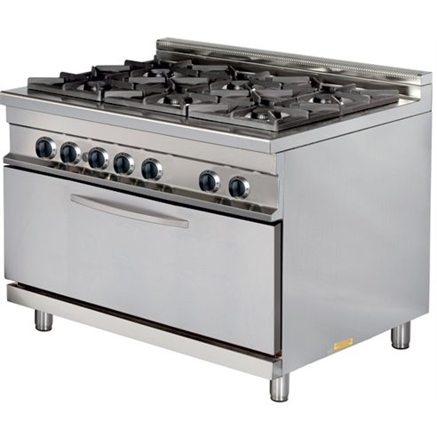 Cocina a gas Industrial6 fuegos 6x8kw con horno MAXI 7,5kw 1275x900x900h mm GR932 MAXI ARISCO-Z006GR932MAXI