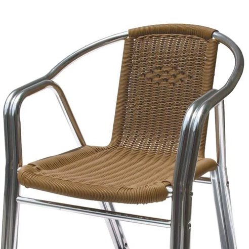 Silla de aluminio con rattan color crema para terrazas de hostelería-Z052178097