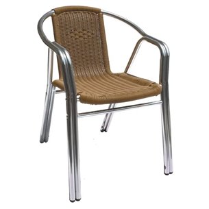 Silla de aluminio con rattan color crema para terrazas de hostelería-Z052178097