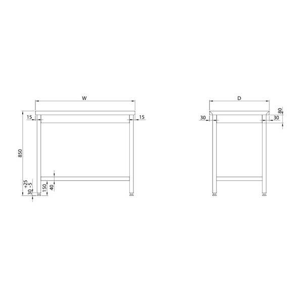 Mesa ecónomica de Acero Inoxidable Central con estante fondo 60 -Z039ST950106