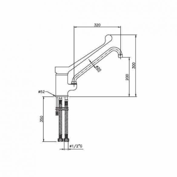 Edenox- Grifo monomando 2 aguas Edenox GM-PL-30-E palanca larga caño 32 mm