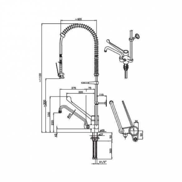 Grifo de ducha monomando industrial Edenox GDM2CB E de 2 aguas con grifo monomando palanca larga-Z00919018375