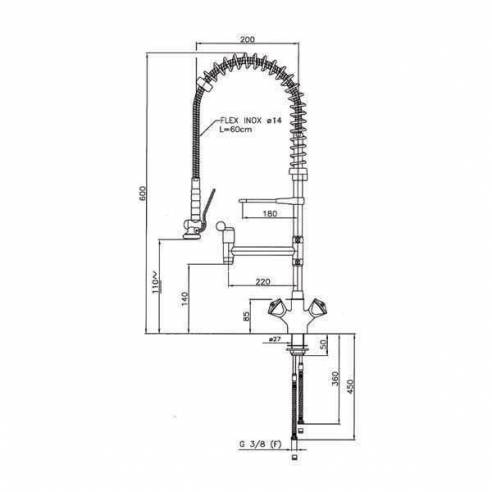 Grifo de ducha altura 600 mm Edenox GD2C-60 E 2 aguas con caño giratorio-Z00919029264