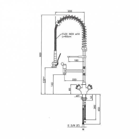 Grifo de ducha altura 600 mm Edenox GD2C-60 E 2 aguas con caño giratorio-Z00919029264