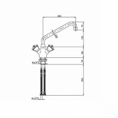 Grifo industrial monobloc Edenox GB-30 E 2 aguas 2 pomos triangulares-Z00919013587