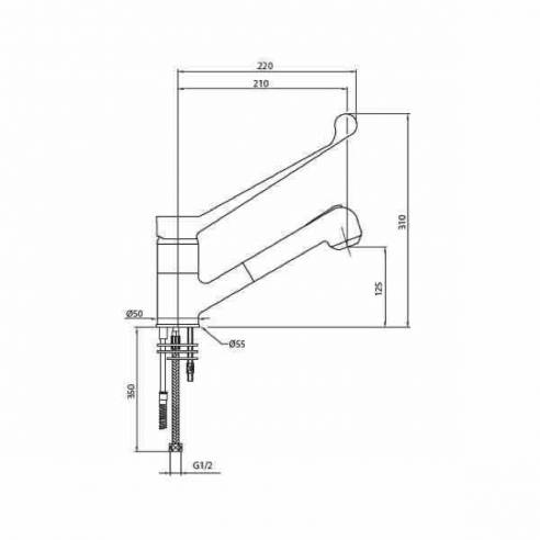 Grifo monomando extraíble Edenox GM2DEX E 2 aguas palanca larga-Z00919033604