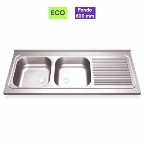 Fregadero industrial acero inox 2 senos con escurridor - Fondo 60 cm-Z001602C1E