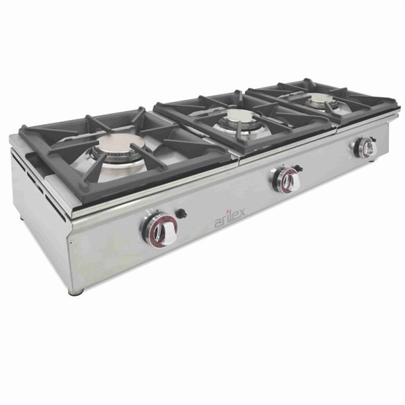 Cocina a gas sobremostrador ARILEX de 3 fuegos de 5,8 + 5,8 + 5,8 Kw 120CGN-Z085120CGN