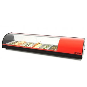 Vitrina refrigerada de tapas ARILEX PLACA LISA capacidad 6-GN1/3 color rojo 6VTL-RO