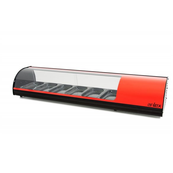 Vitrina refrigerada de tapas ARILEX PLACA LISA capacidad 6-GN1/3 color rojo 6VTL-RO