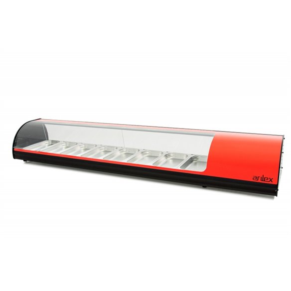 Vitrina refrigerada de tapas ARILEX PLACA LISA capacidad 8-GN1/3 color rojo 8VTL-RO