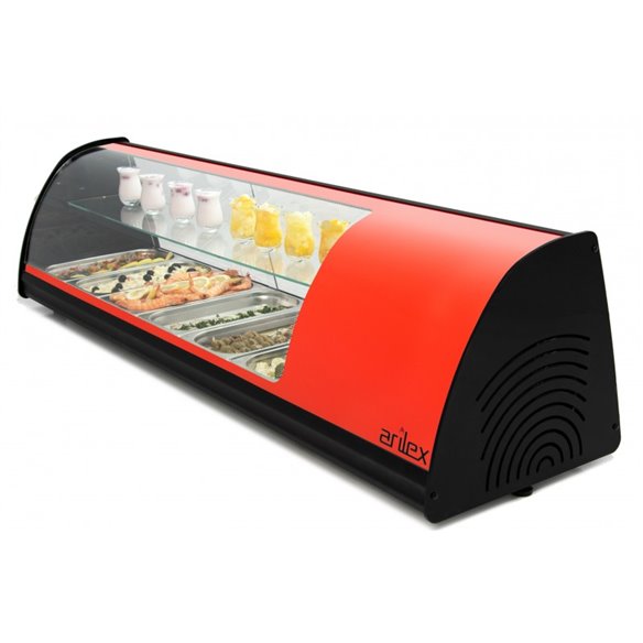 Vitrina refrigerada de tapas PLACA LISA capacidad 6-Gn1/3 DE 2 PISOS color rojo 6VTL-RO DOBLE