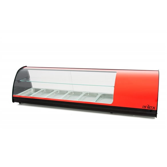 Vitrina refrigerada de tapas PLACA LISA capacidad 6-Gn1/3 DE 2 PISOS color rojo 6VTL-RO DOBLE