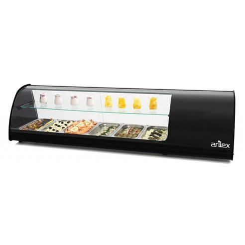 Vitrina refrigerada de tapas PLACA LISA capacidad 6-Gn1/3 DE 2 PISOS color negro 6VTL-NE DOBLE