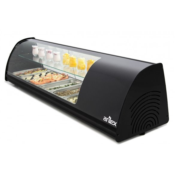 Vitrina refrigerada de tapas PLACA LISA capacidad 6-Gn1/3 DE 2 PISOS color negro 6VTL-NE DOBLE