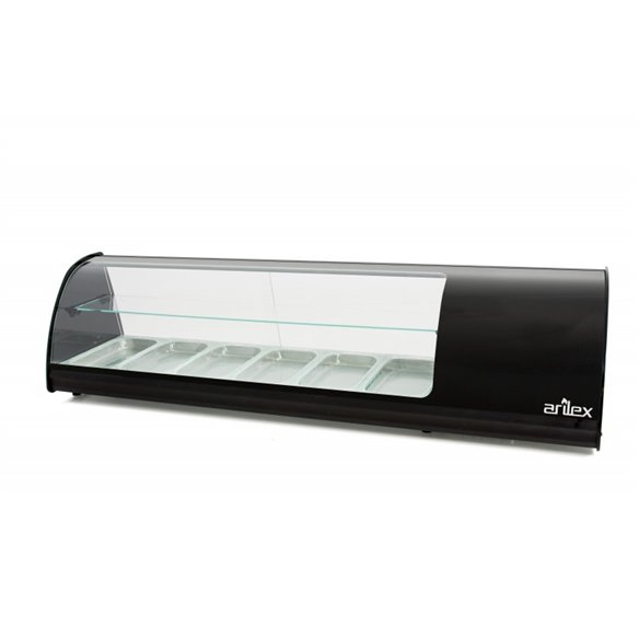 Vitrina refrigerada de tapas PLACA LISA capacidad 6-Gn1/3 DE 2 PISOS color negro 6VTL-NE DOBLE