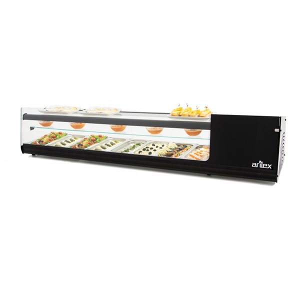 Vitrina refrigerada de tapas PLACA LISA capacidad 6 bandejas 3 pisos GN1/3 color negro 8VTL-NE TRIPLE