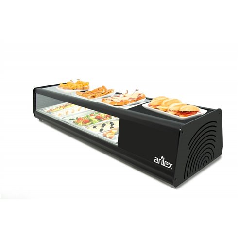 Vitrina PLANA refrigerada de tapas PLACA LISA capacidad 4-GN1/3 color negro 4VTL PLANA