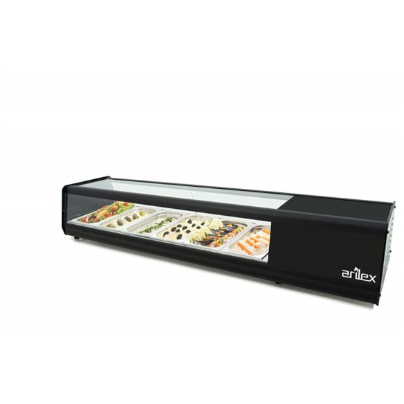 Vitrina PLANA refrigerada de tapas PLACA LISA capacidad 4-GN1/3 color negro 4VTL PLANA