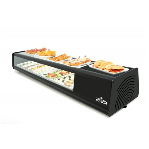 Vitrina PLANA refrigerada de tapas PLACA LISA capacidad 8-GN1/3 color negro 8VTL PLANA