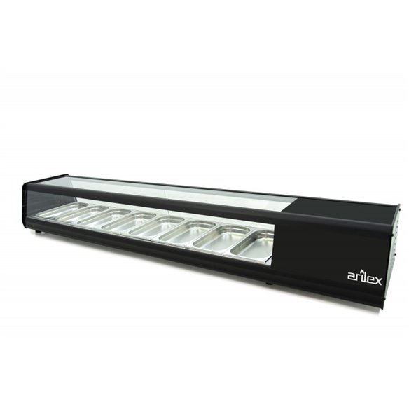 Vitrina PLANA refrigerada de tapas PLACA LISA capacidad 8-GN1/3 color negro 8VTL PLANA