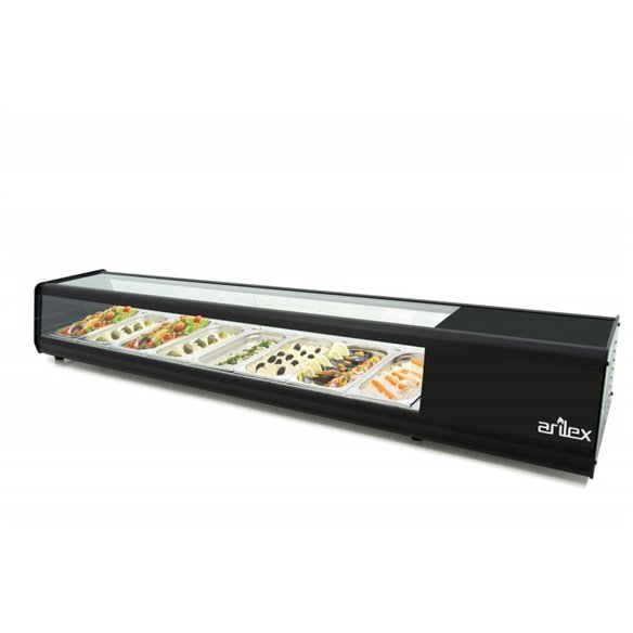 Vitrina PLANA refrigerada de tapas PLACA LISA capacidad 8-GN1/3 color negro 8VTL PLANA