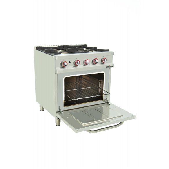 Cocina a gas 4 fuegos con piloto de 2x7,5 +2x5,5 kW con horno GN2/1 termostático de 7,5Kw 80CG70H EASY 700-Z08580CG70H