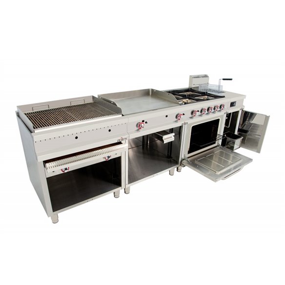 Cocina a gas 4 fuegos con piloto de 2x7,5 +2x5,5 kW con horno GN2/1 termostático de 7,5Kw 80CG70H EASY 700-Z08580CG70H