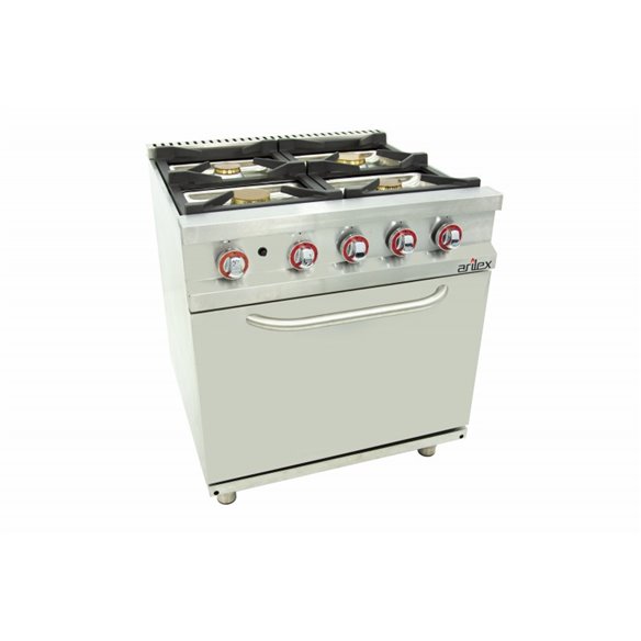 Cocina a gas 6 fuegos con piloto de 3x7,5 +3x5,5 kW con horno GN2/1 termostático de 7,5Kw 120CG70H EASY 700