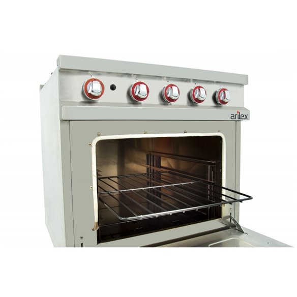 Cocina a gas 6 fuegos con piloto de 3x7,5 +3x5,5 kW con horno GN2/1 termostático de 7,5Kw 120CG70H EASY 700