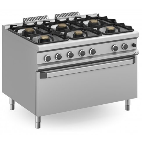 Cocina a gas 6  fuegos  3x7 + 3x11 Kw con Horno EXTRA GRANDE a Gas MFB912FMXXL MAGISTRA PLUS 900