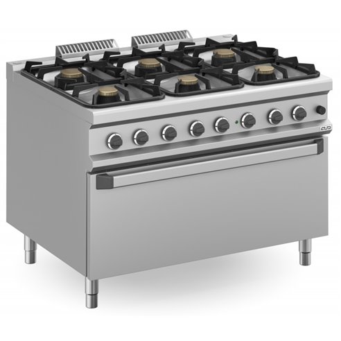 MBM- Cocina a gas 6 fuegos 3x7 + 3x11 Kw con Horno EXTRA GRANDE a Gas con Grill MFB9912FMGXXL MAGISTRA PLUS 900