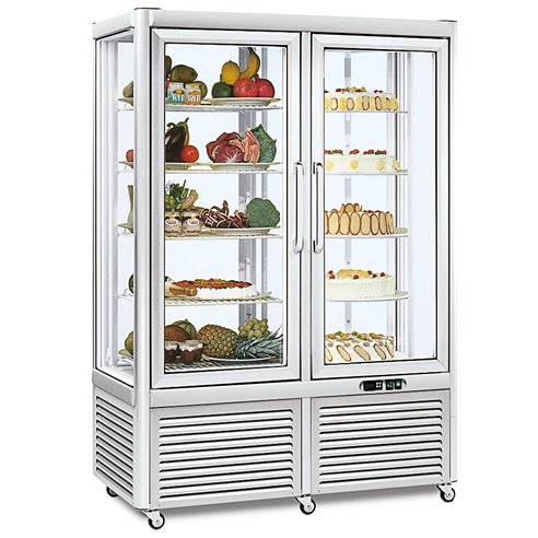 Armario Expositor Refrigerado  Especial Pastelería 800 Litros 4 Caras 2 Puerta de Cristal 1270X690X1820h mm  Prisma 800 G TN Eur