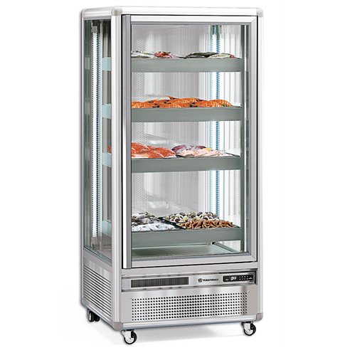 Armario Expositor Refrigerado  Especial Pescado 650 Litros 4 Caras 1 Puerta de Cristal 855x730x1810h mm Exponorm 650 P Eurofred