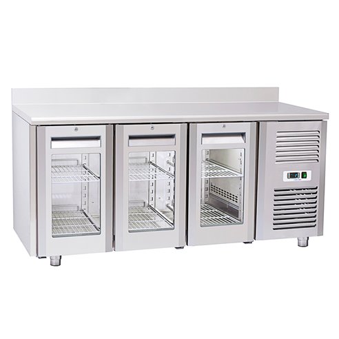 Mesa Refrigerada Serie GN 1/1 3 Puertas de Cristal 6 Estantes 400 Litros QRG 3200 Eurofred