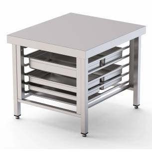 Clima Hosteleria- Mesa de Soporte Acero Inoxidable Para Hornos Con 6 Guias GN2/1 850x850x700h mm WTC085GN12O