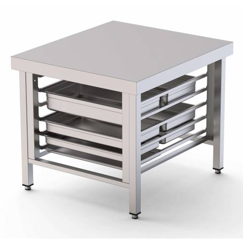 Mesa de Soporte Acero Inoxidable Para Hornos Con 6 Guias GN2/1 850x850x700h mm WTC085GN12O