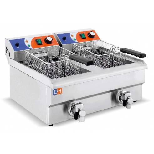 Clima Hosteleria- Freidora Eléctrica 12+12 litros CON Grifo de 686x530 x385h mm PEKIN EF-162V