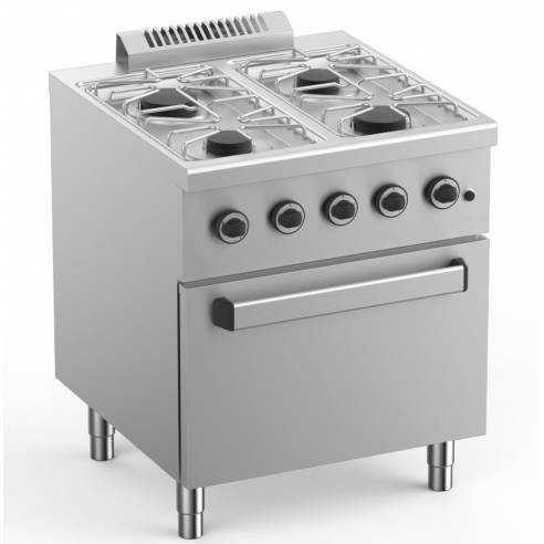 Clima Hosteleria- Cocina a Gas 4 Fuegos con Horno Eléctrico Estático GN2/1 Fondo 700 ELFU77FE START LINE