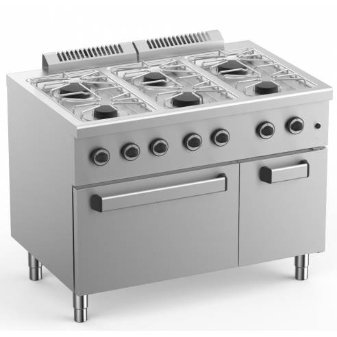 Clima Hosteleria- Cocina a Gas 6 Fuegos con Horno Eléctrico Estático GN2/1 Fondo 700 ELFU711FE START LINE