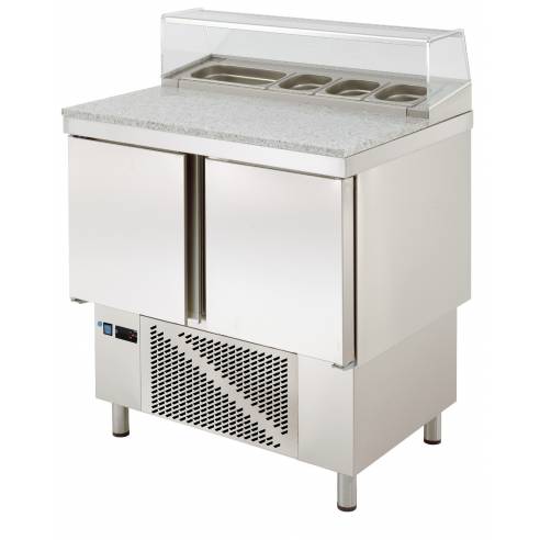 Mesa Refrigerada Compacta  Preparación Encimera Granito y Expositor ingredientes GN1/6  910x700x895h mm Línea CORDOBA MRPGC-100E