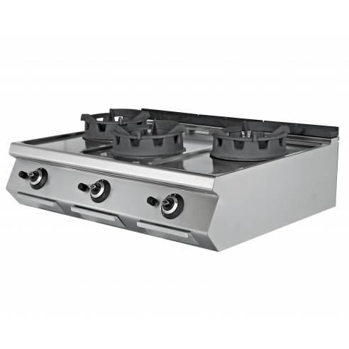 Cocina Wok a Gas Sobremesa 3 fuegos 3 x 18 kW 1200x730x300h mm EMPPLS7WK030 Línea 700 Estambul