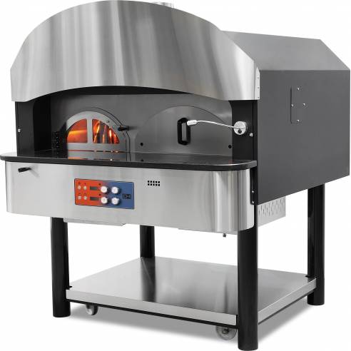 Clima Hosteleria- Horno de Pizza a Gas y Leña con Base de Piedra rotativa 6 pizzas de Diámetro 300 mm EMPSPO05 Línea Estambul